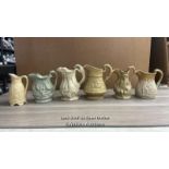JONES & WALLEY GIPSEY RELIEF MOULDED JUG; RIDGWAY RELIEF MOULDED JUG AND FOUR SIMILAR EXAMPLES