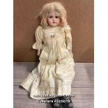 PORCELAIN HEADED DOLL, IMPRESSED MADE IN GERMANY, 370 AM/OX DEP ON SHOULDERS