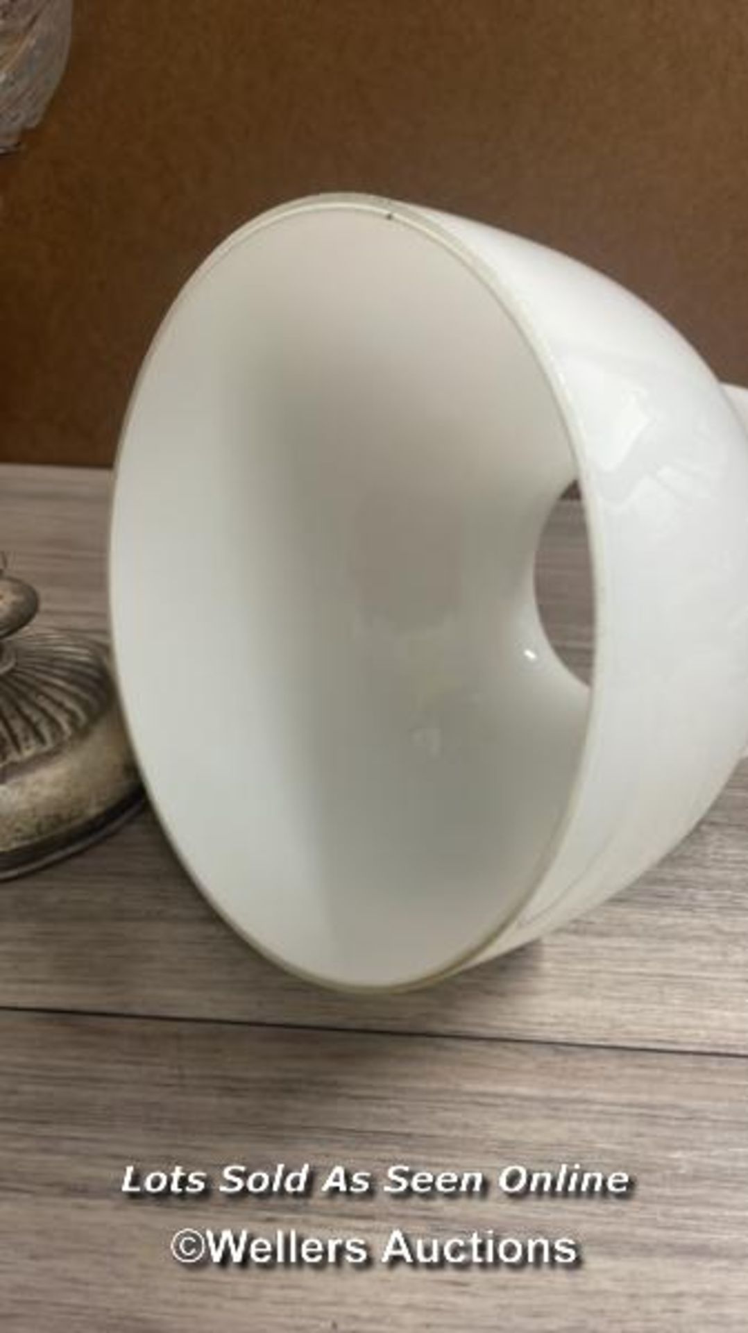 *METAL OIL LAMP WITH HEAVY GLASS RESERVOIR AND MILK GLASS SHADE - Image 8 of 8