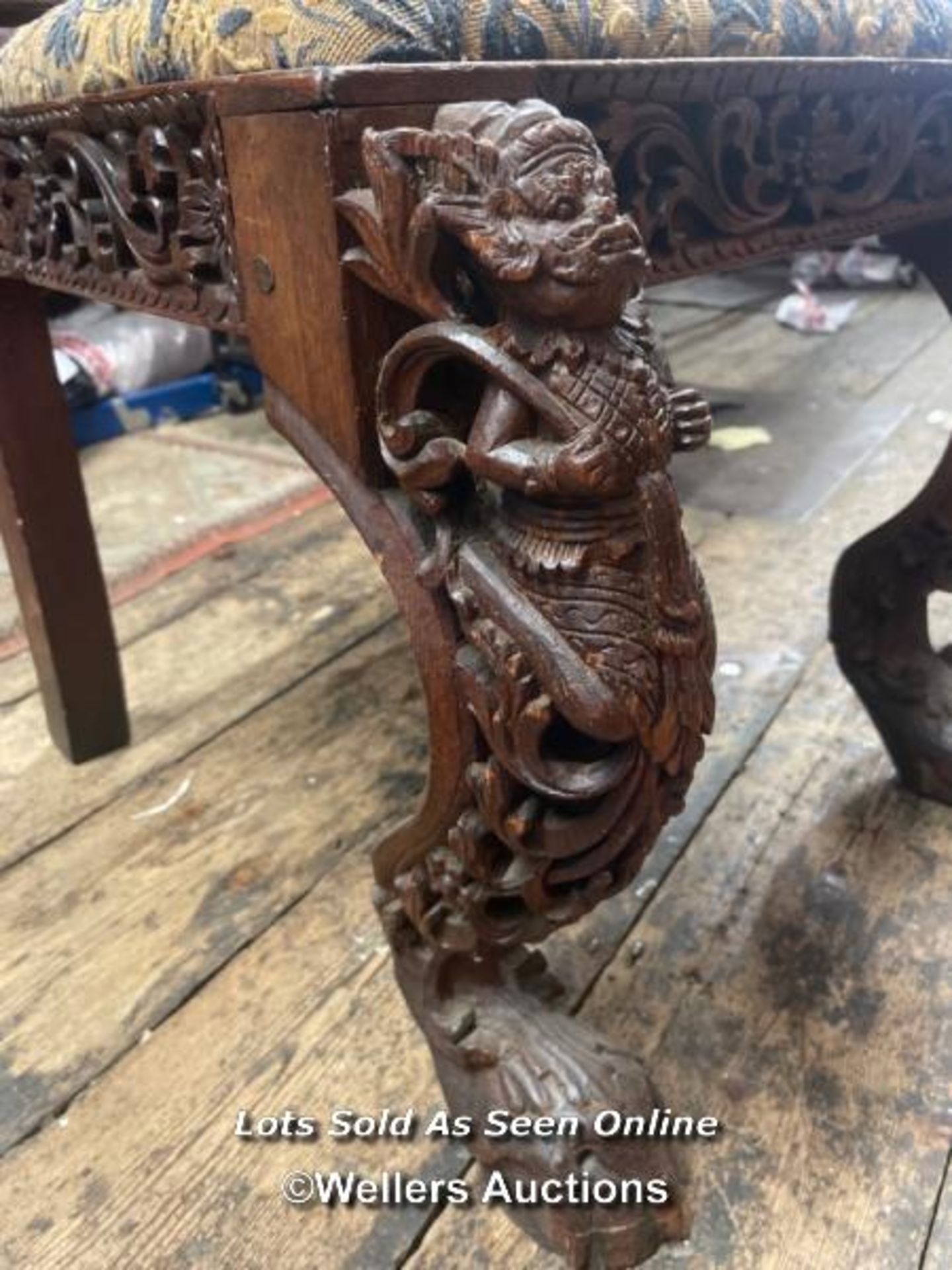 *CIRCA 1880 BURMESE ANGLO INDIAN TEAK CHAIR. CARVED OGRES & SERPENTS. BEAST LEGS - Image 6 of 8