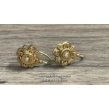 *SUPERB ANTIQUE 18 CARAT GOLD FRENCH DORMEUSE PEARL FOUR LEAF CLOVER EARRINGS, 2G