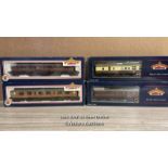 BACHMANN 00 GAUGE: FOUR CARRIAGES, BOXED, SEE PHOTOS FOR DETAILS