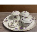 EARLY 2OTH CENTURY CERAMIC DRESSING TABLE SET DECORATED WITH VIOLETS