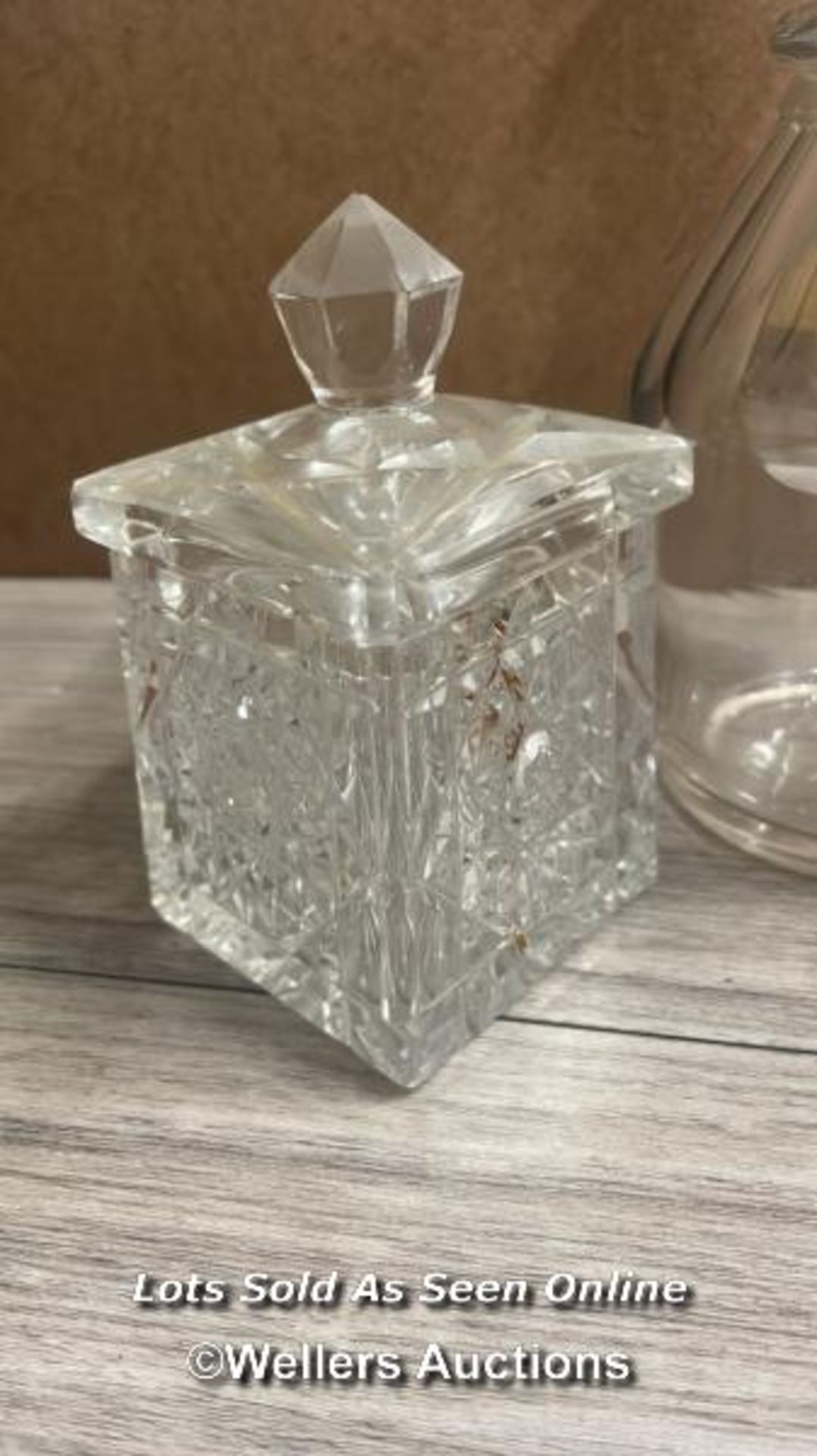 GEORGIAN RING NECK DECANTER; A CUT GLASS SUGAR POT; MODERN DECANTER - Image 2 of 4