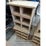 *PAIR OF PINE STORAGE SHELVES WITH SIX COMPARTMENTS, 26 HIGH X 19.5 WIDE X 15 DEEP / ALL LOTS ARE