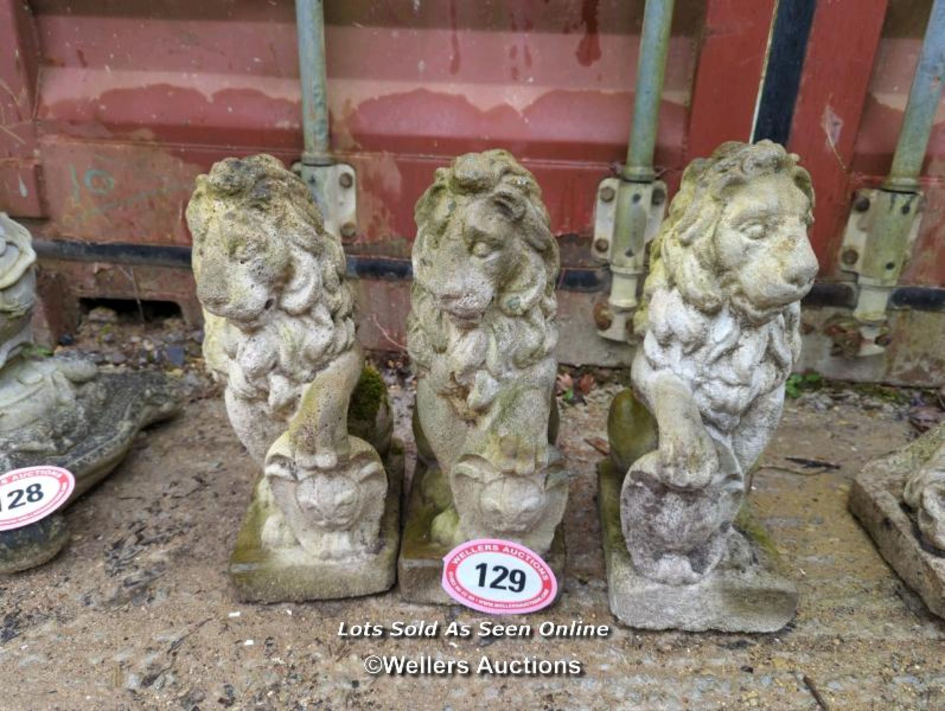 *THREE SITTING LIONS STATUES, 18 INCHES HIGH / ALL LOTS ARE LOCATED AT AUTHENTIC RECLAMATION TN5