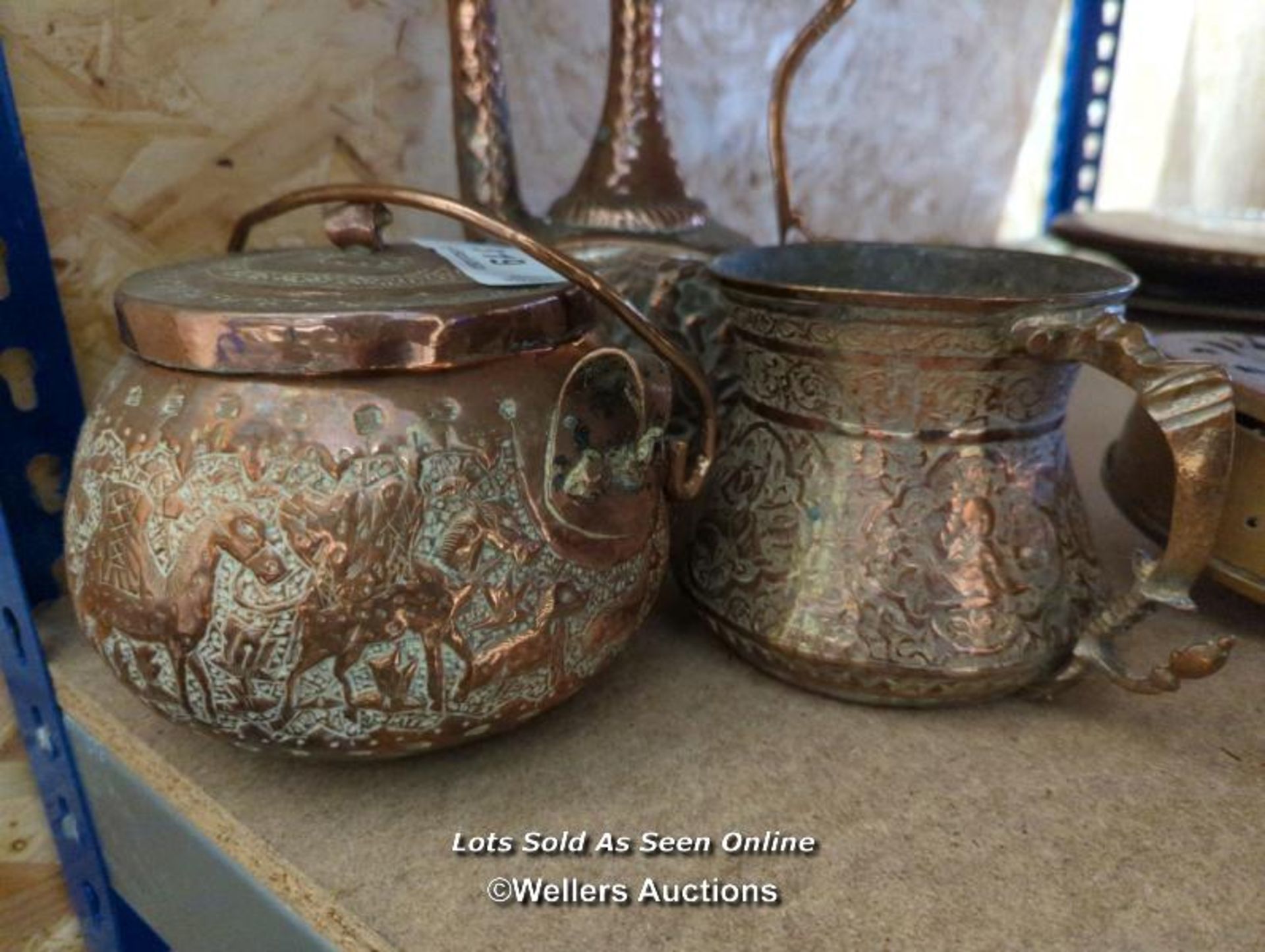 *THREE COPPER DECORATIVE ORIENTAL POTS AND JUGS, ETC. / ALL LOTS ARE LOCATED AT AUTHENTIC - Image 2 of 3