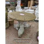 *CONCRETE TABLE ON A TRIO OF FISH PEDESTAL, 20 HIGH X 25 DIAMETER / ALL LOTS ARE LOCATED AT