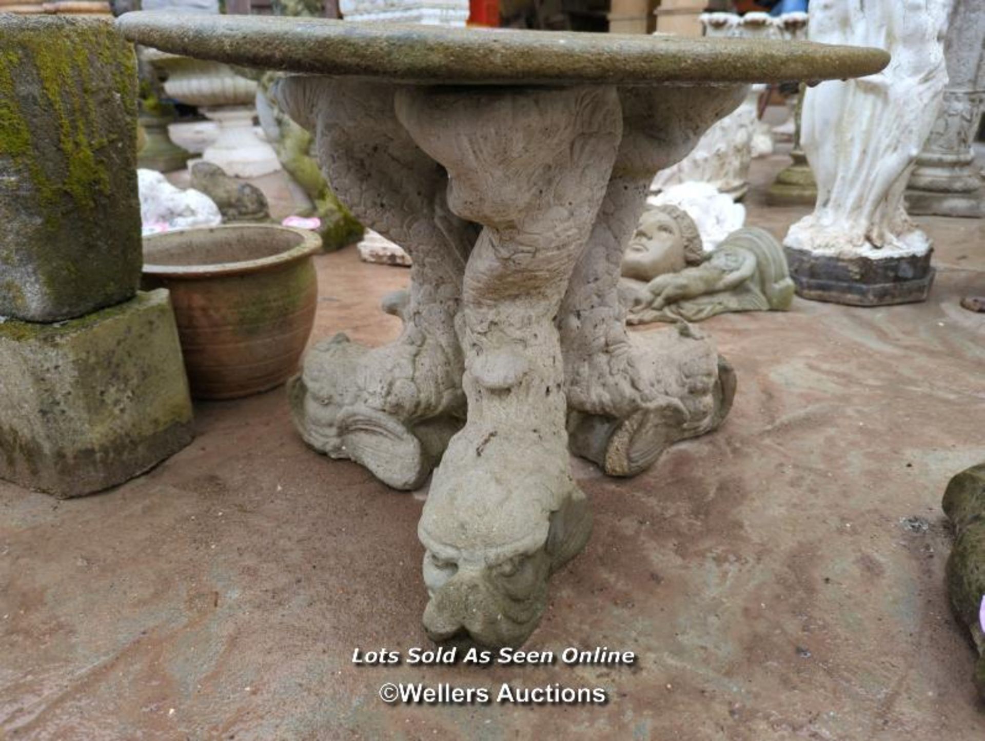 *CONCRETE TABLE ON A TRIO OF FISH PEDESTAL, 20 HIGH X 25 DIAMETER / ALL LOTS ARE LOCATED AT - Image 2 of 3