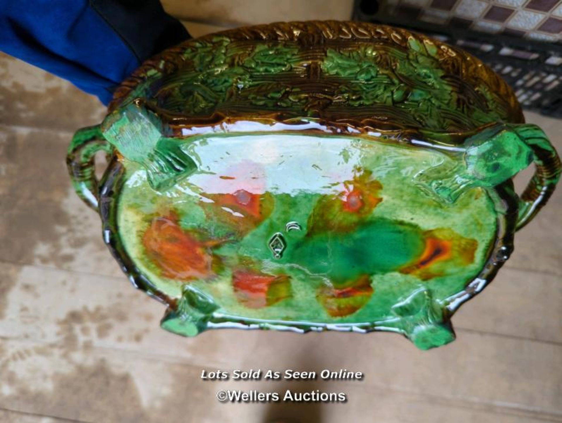 *MAJOLICA GAME PIE TUREEN AND COVER DECORATED WITH RABBIT, MALLARD, AND PIGEON TOGETHER WITH A