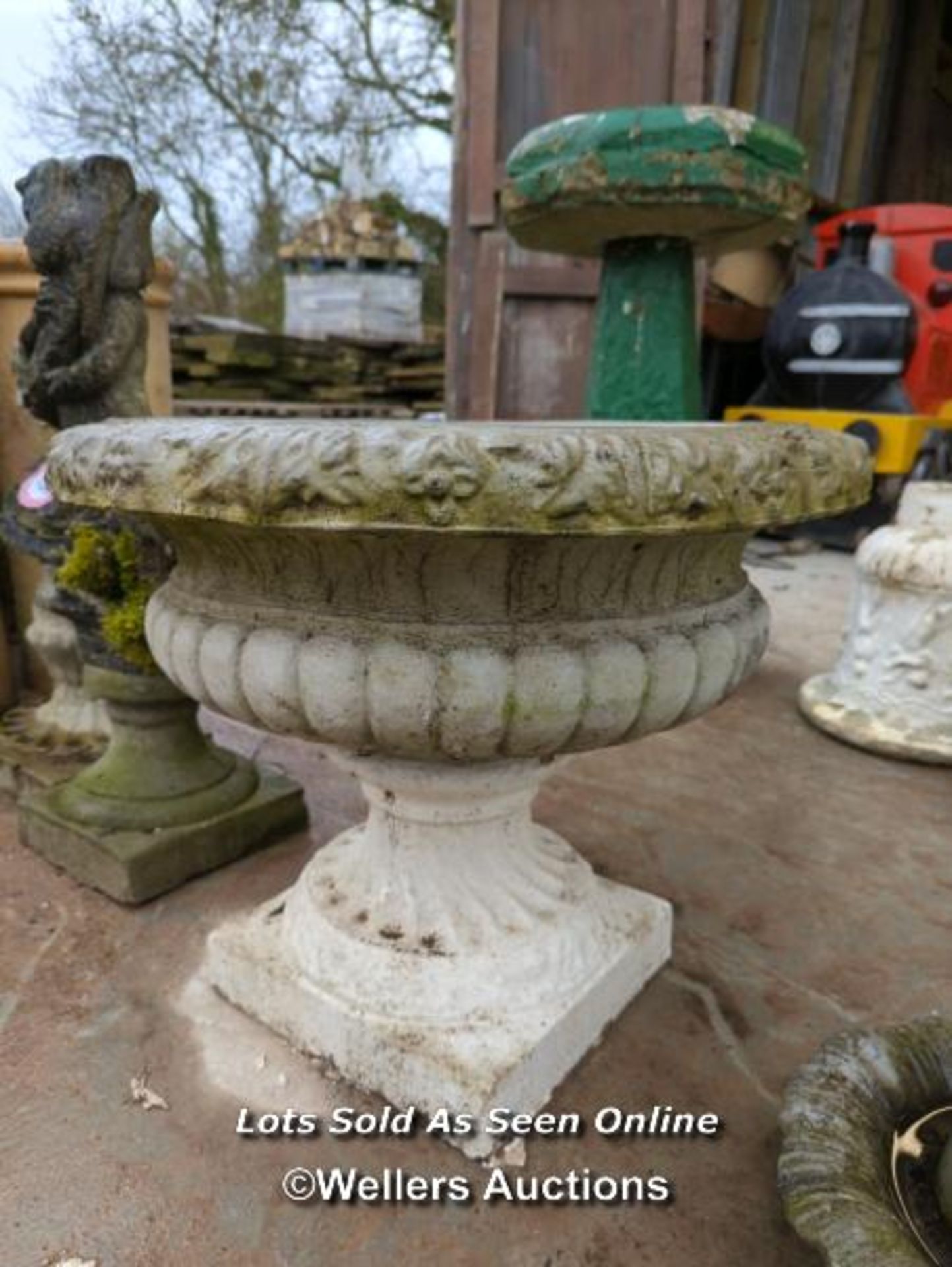 *CONCRETE URN ON A RESIN BASE, 21 HIGH X 24 DIAMETER / ALL LOTS ARE LOCATED AT AUTHENTIC RECLAMATION - Image 2 of 3