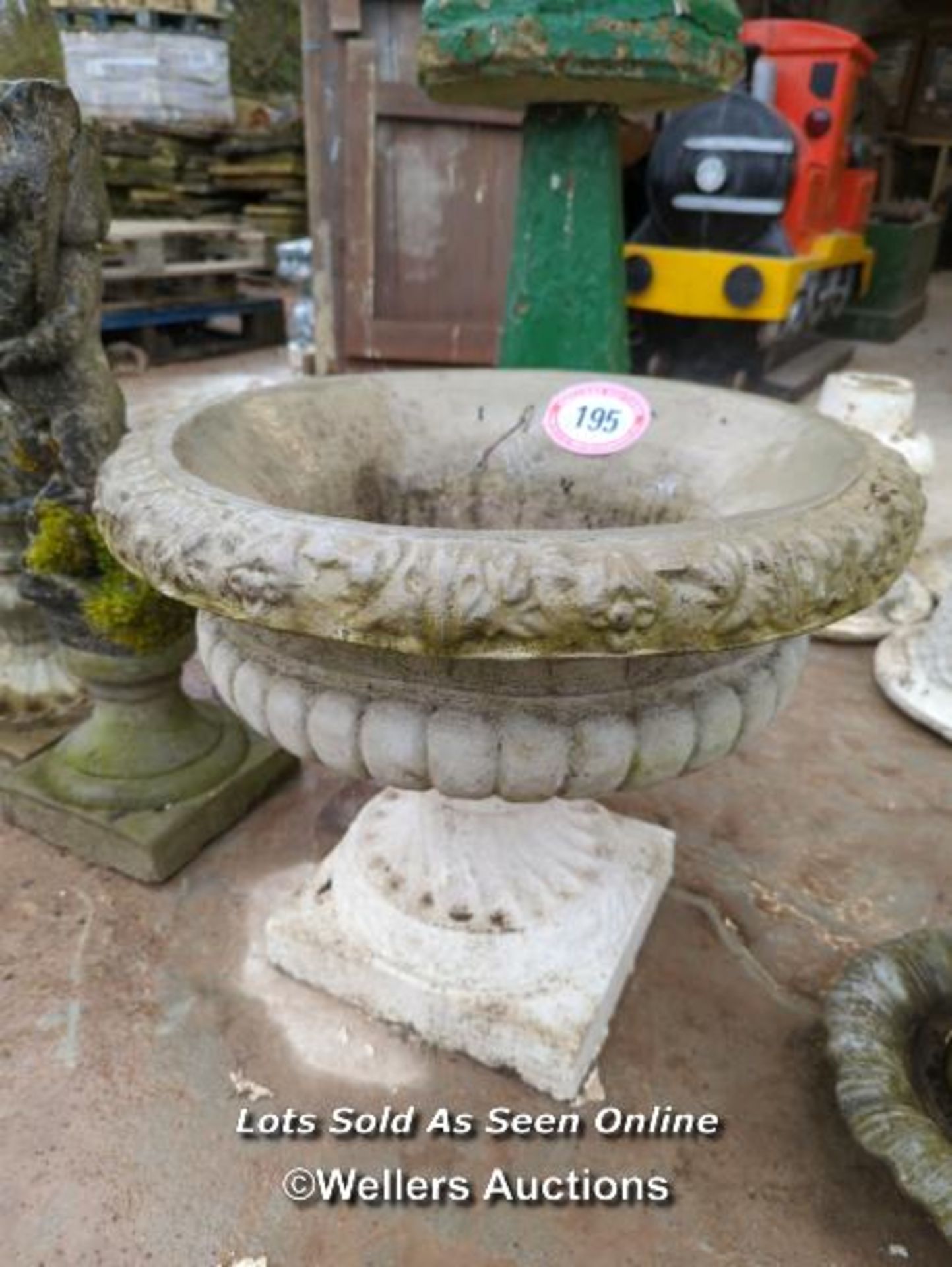 *CONCRETE URN ON A RESIN BASE, 21 HIGH X 24 DIAMETER / ALL LOTS ARE LOCATED AT AUTHENTIC RECLAMATION