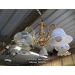 *FIVE BRANCH CHANDELIER WITH ASSORTED SHADES, 15 INCHES HIGH / ALL LOTS ARE LOCATED AT AUTHENTIC