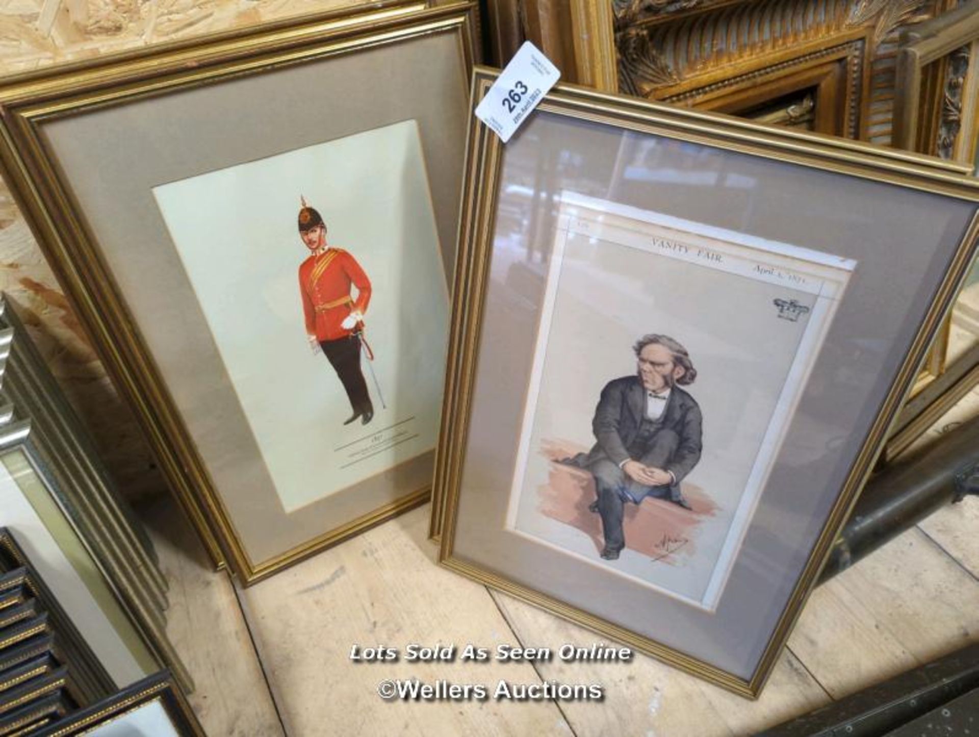 *FIVE FRAMED AND GLAZED ASSORTED PRINTS, INCLUDING TWO FROM VANITY FAIR / ALL LOTS ARE LOCATED AT