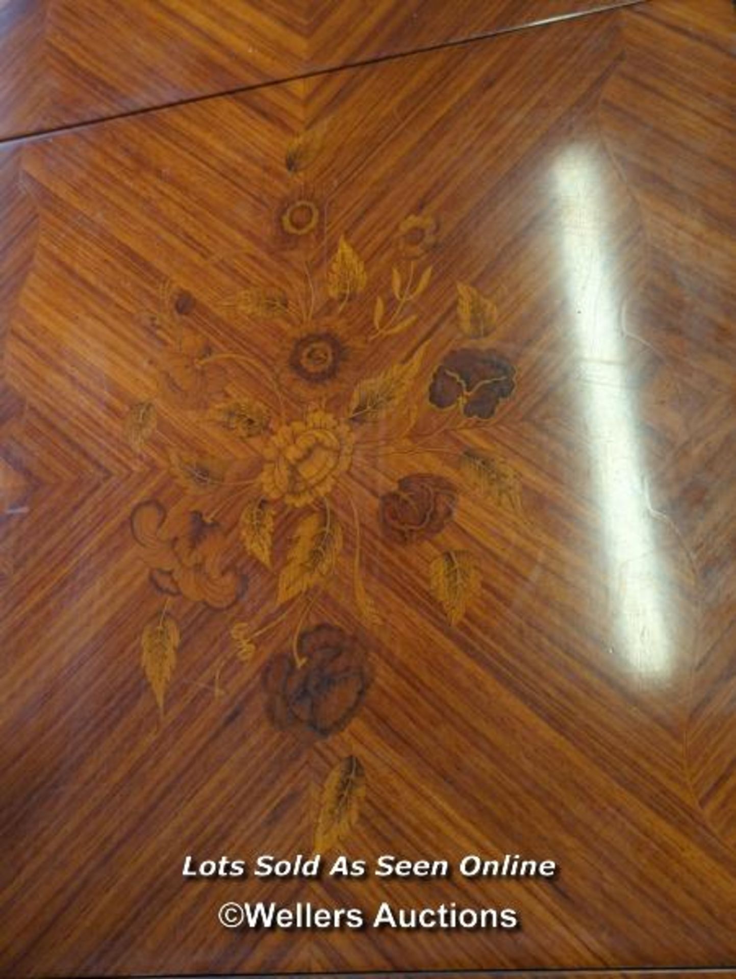 *INLAID VENEER GAMES TABLE WITH ORNATE CLAWED FEET, 30 HIGH X 35 WIDE X 19.5 DEEP / ALL LOTS ARE - Image 2 of 3