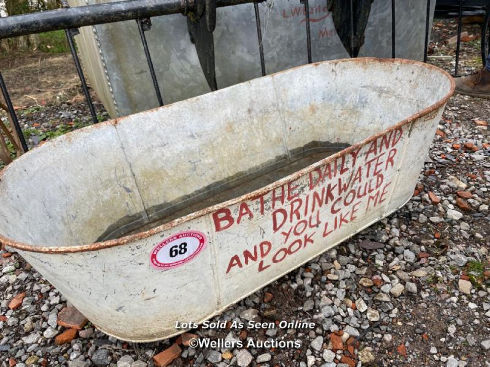 *GALVANISED BATH TUB, 15 HIGH X 47 LONG X 23 DEEP / ALL LOTS ARE LOCATED AT AUTHENTIC RECLAMATION