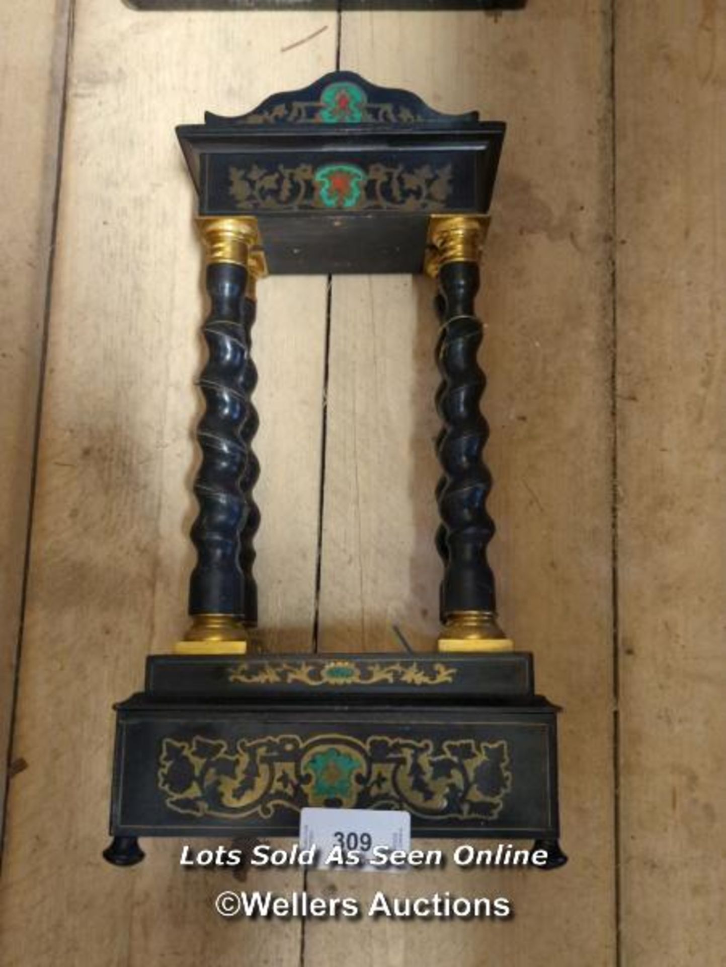 *WOODEN ORNAMENTAL STAND, 22 INCHES HIGH, TOGETHER WITH A BRASS MANTEL CLOCK CASE / ALL LOTS ARE - Image 2 of 3