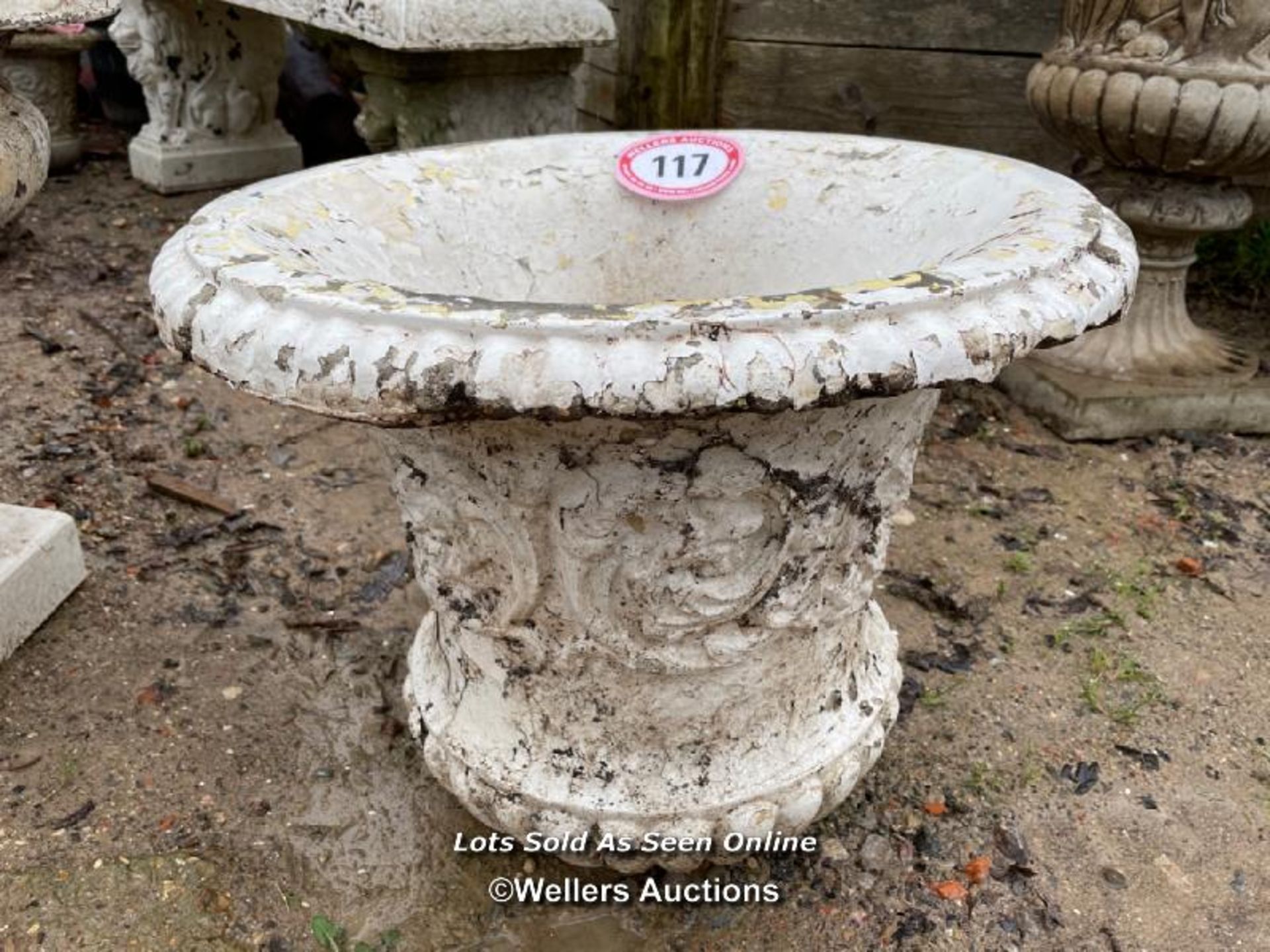 *CONCRETE GARDEN URN TOP, 18 HIGH X 23 DIAMETER / ALL LOTS ARE LOCATED AT AUTHENTIC RECLAMATION
