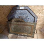 *FIVE ASSORTED METAL DECORATIVE PLAQUES AND A TRAY / ALL LOTS ARE LOCATED AT AUTHENTIC RECLAMATION