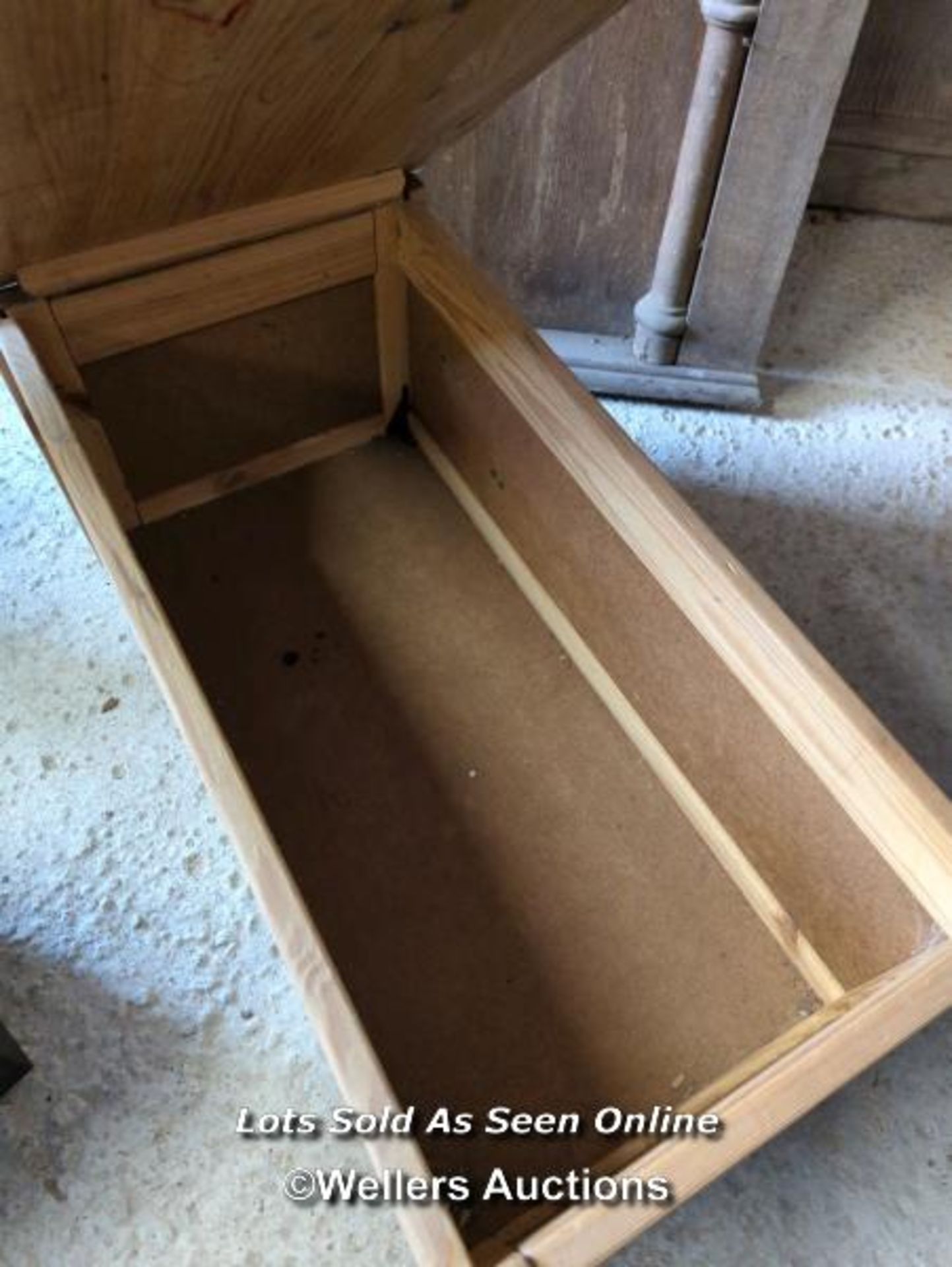 *PINE BLANKET BOX WITH STORAGE CUPBOARD AND DRAWERS, 12 HIGH X 29 LONG X 15 DEEP / ALL LOTS ARE - Image 2 of 4