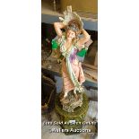 *LARGE STATUE OF A LADY WITH A MANDOLIN ON A PLINTH, LADY 36 INCHES HIGH, PLINTH 21 INCHES HIGH /