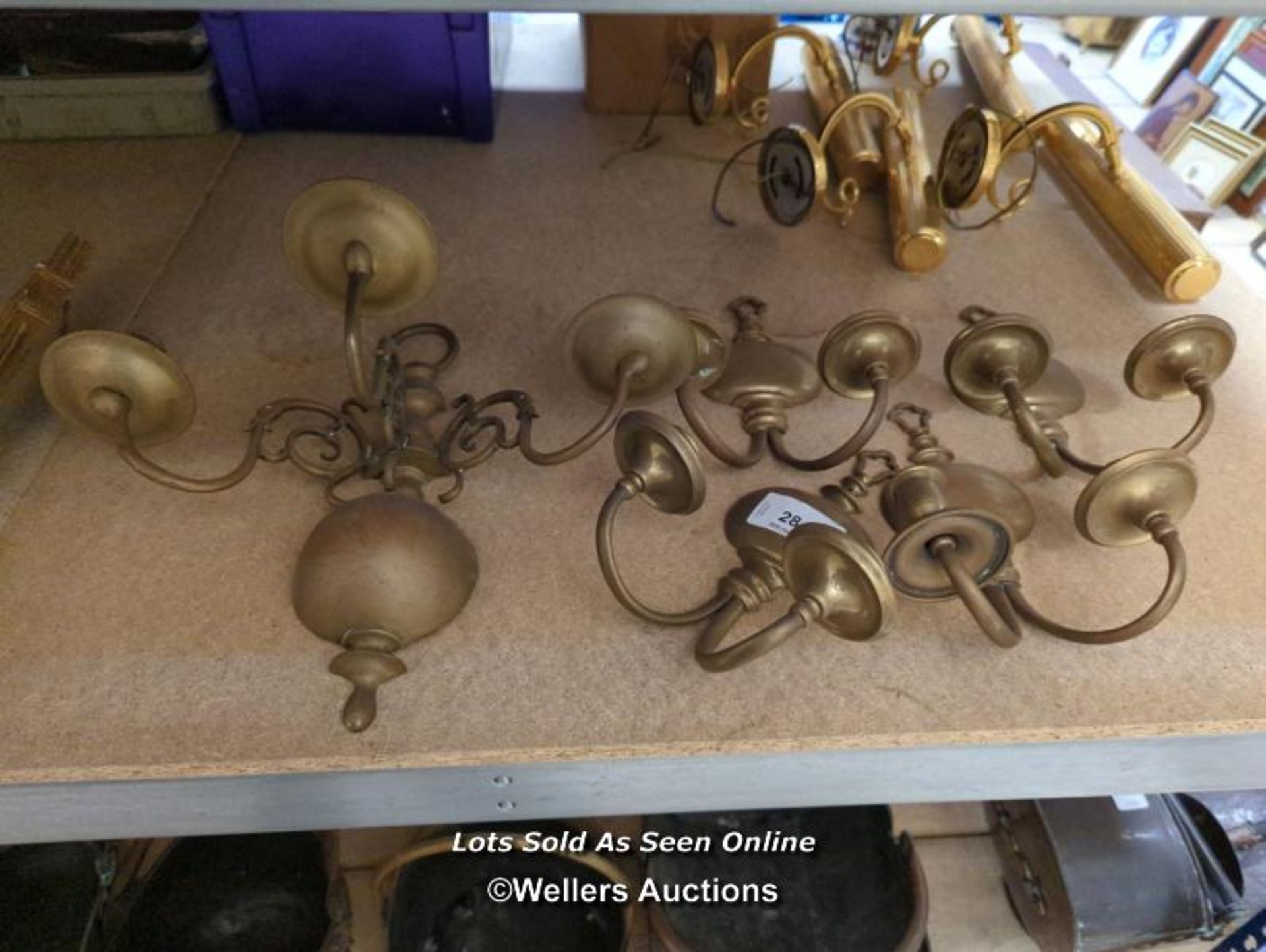*FIVE BRASS WALL CANDLE HOLDERS, FOUR OF WHICH ARE MATCHING / ALL LOTS ARE LOCATED AT AUTHENTIC