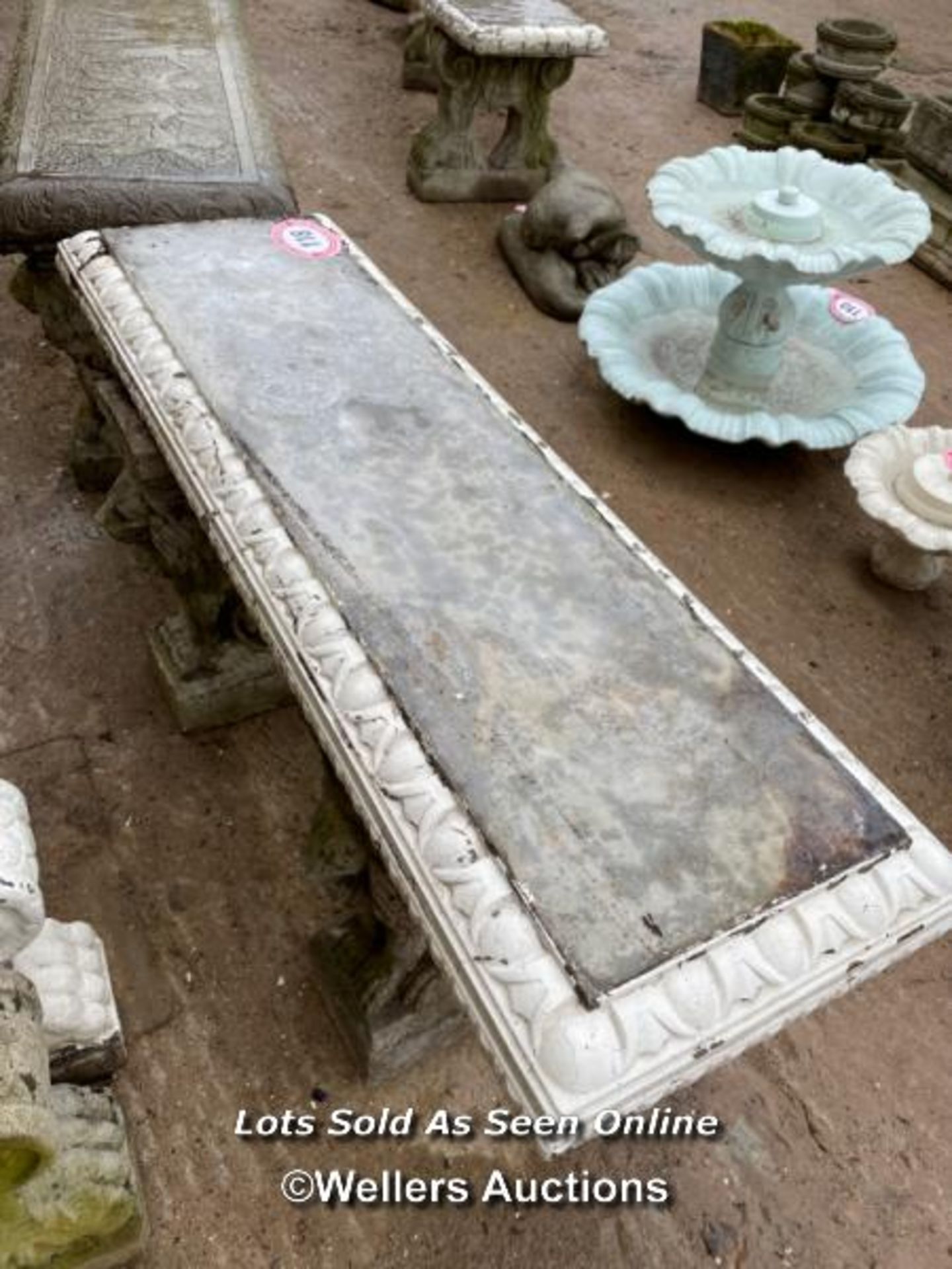 *STONE GARDEN BENCH ON LION BASE, 22 HIGH X 45 WIDE X 14 DEEP / ALL LOTS ARE LOCATED AT AUTHENTIC - Image 3 of 3