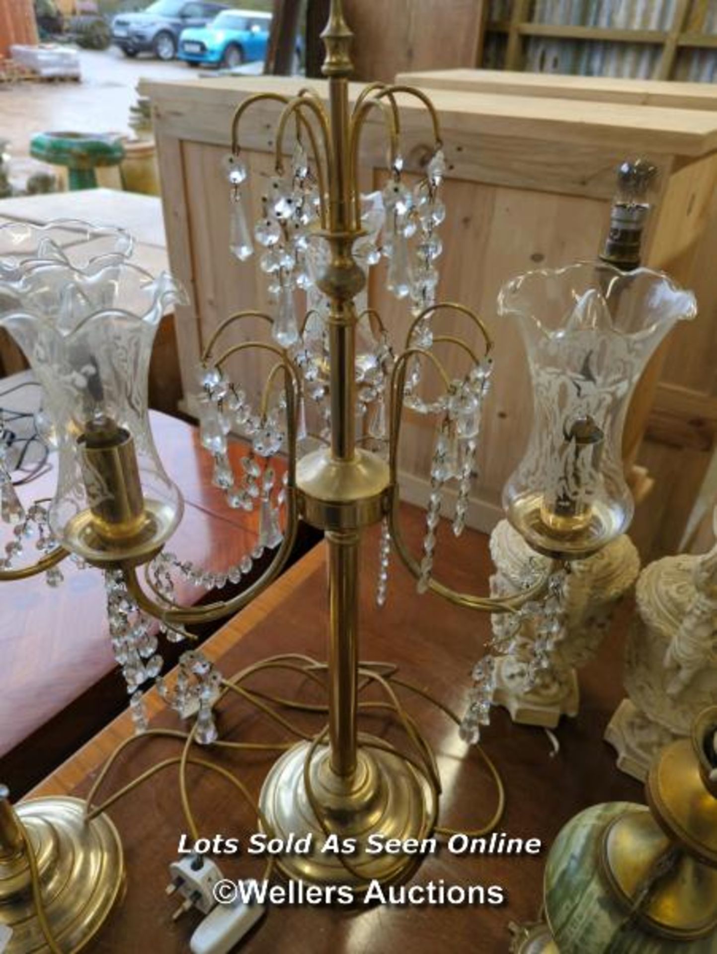 *PAIR OF THREE BRANCH DECORATIVE TABLE LAMPS, 70 INCHES HIGH / ALL LOTS ARE LOCATED AT AUTHENTIC - Image 4 of 6