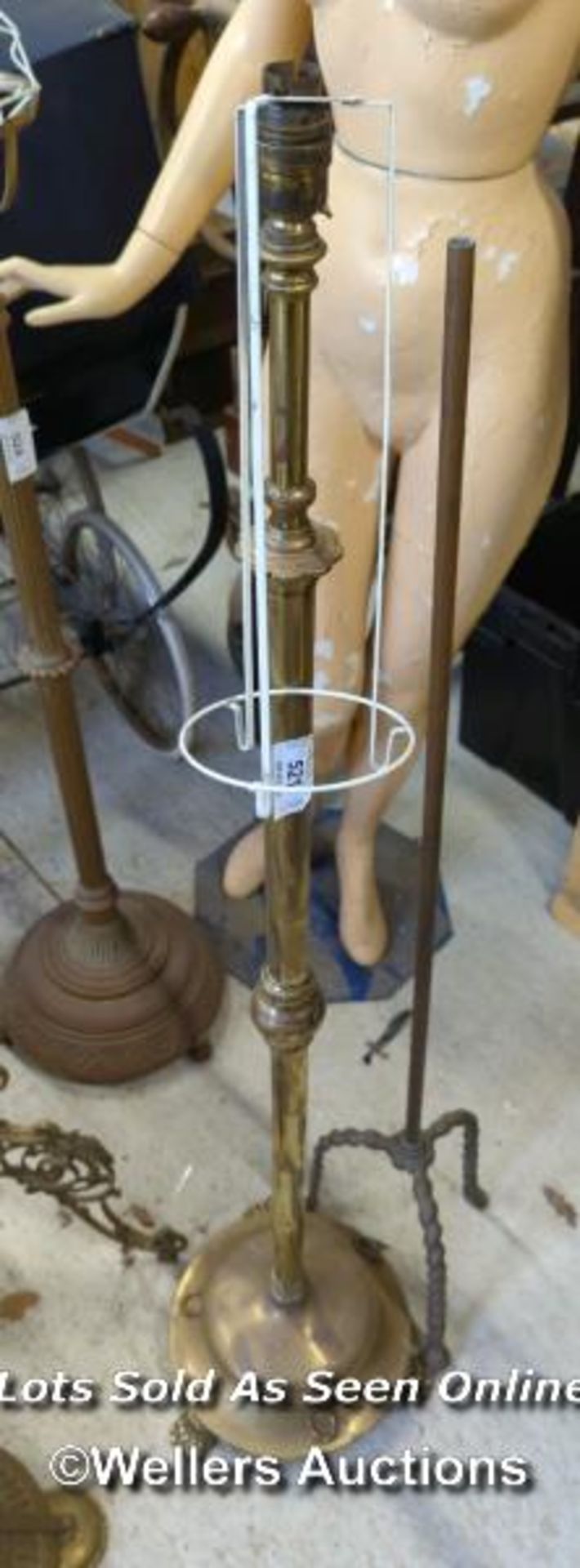 *BRASS STANDARD LAMP ON CLAW FEET, 54 INCHES HIGH / ALL LOTS ARE LOCATED AT AUTHENTIC RECLAMATION
