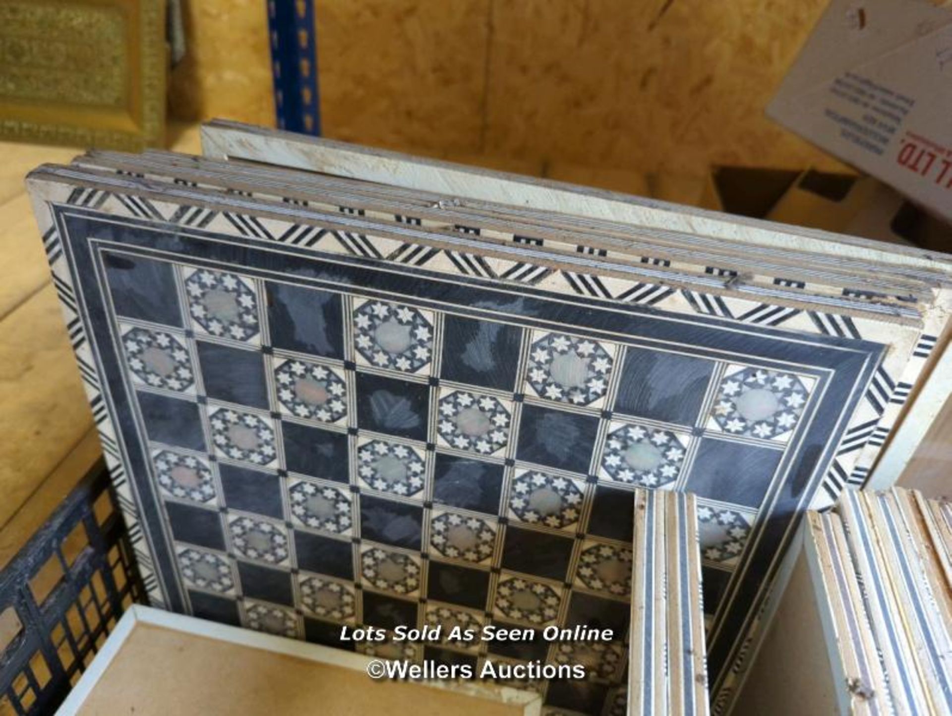 *BOX OF ASSORTED DECORATIVE CHESS BOARDS / ALL LOTS ARE LOCATED AT AUTHENTIC RECLAMATION TN5 7EF - Image 2 of 3