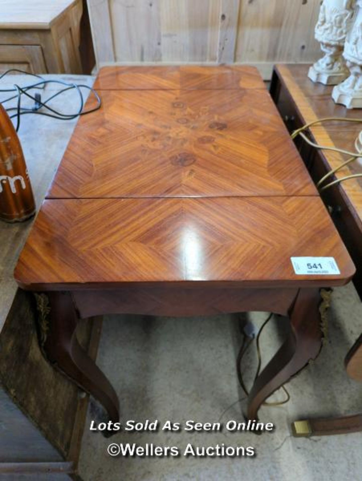 *INLAID VENEER GAMES TABLE WITH ORNATE CLAWED FEET, 30 HIGH X 35 WIDE X 19.5 DEEP / ALL LOTS ARE - Image 3 of 3