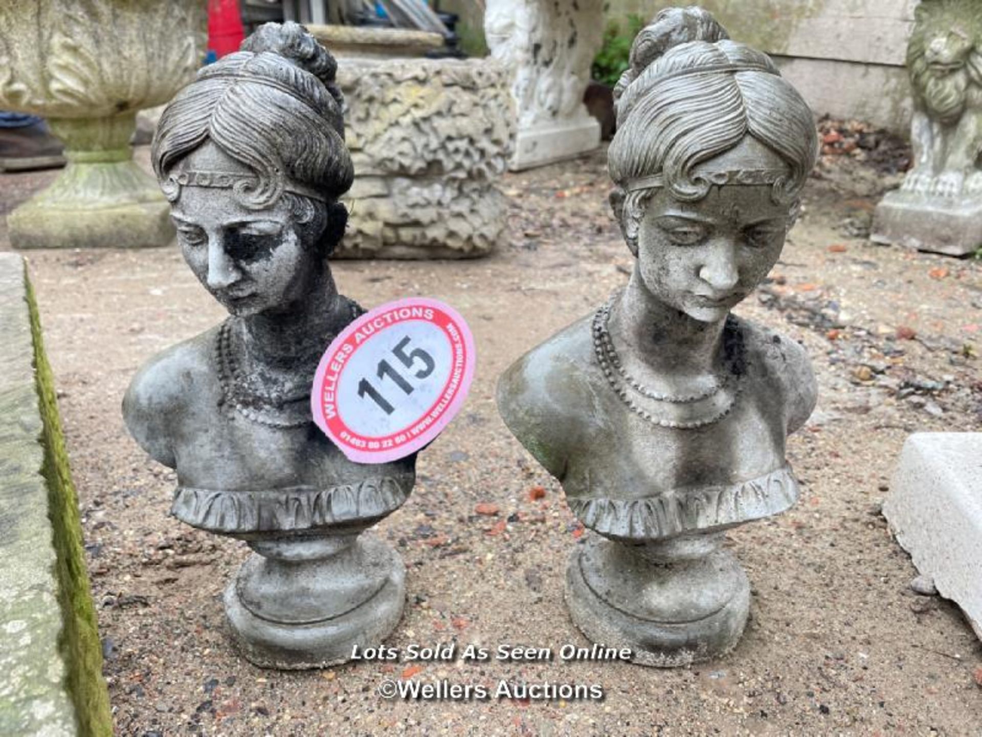 *MATCHING PAIR OF STONE BUSTS, BOTH 14 INCHES HIGH / ALL LOTS ARE LOCATED AT AUTHENTIC RECLAMATION