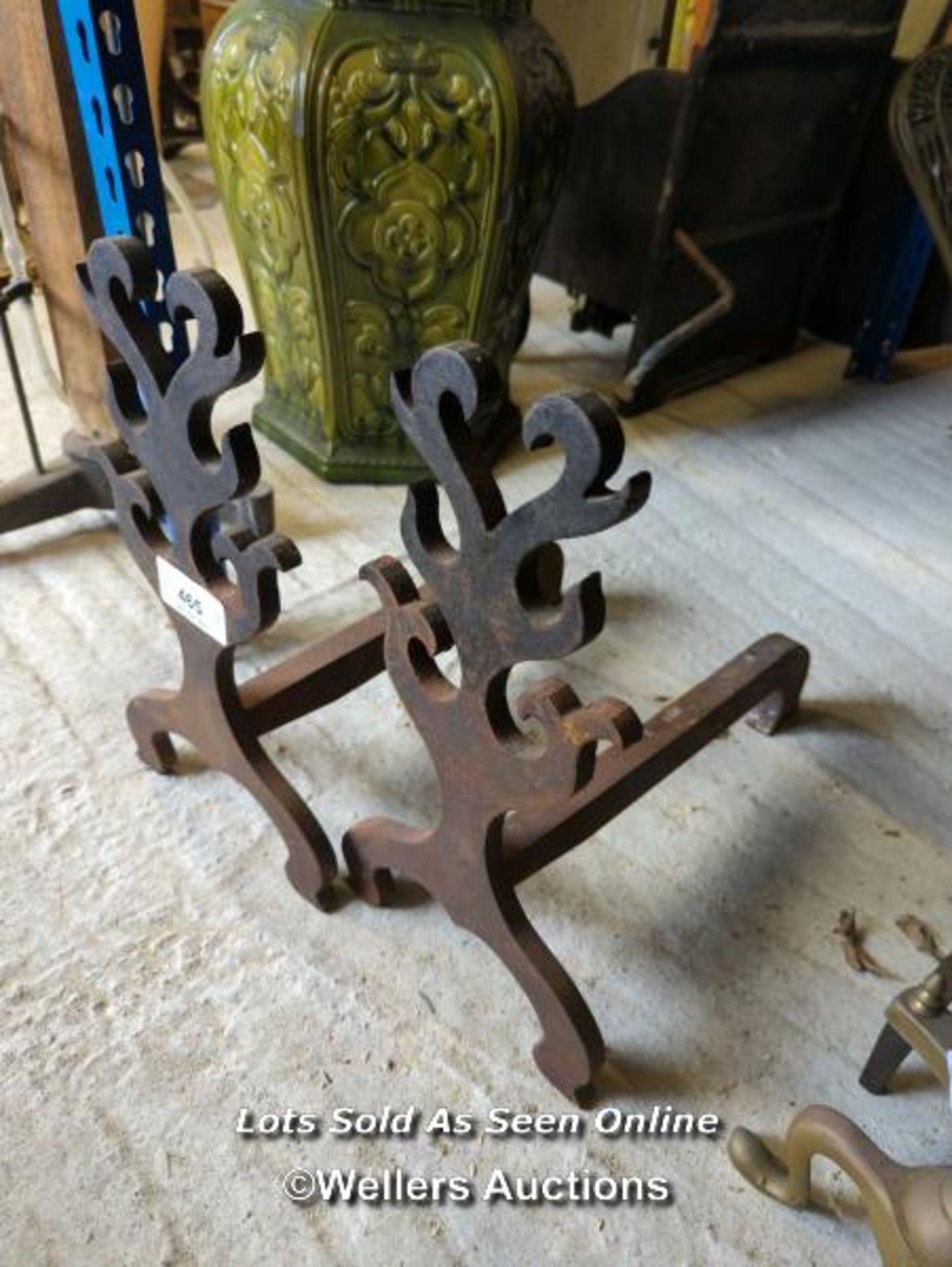 *PAIR OF CAST IRON FIRE DOGS, 16 HIGH X 18 LONG / ALL LOTS ARE LOCATED AT AUTHENTIC RECLAMATION