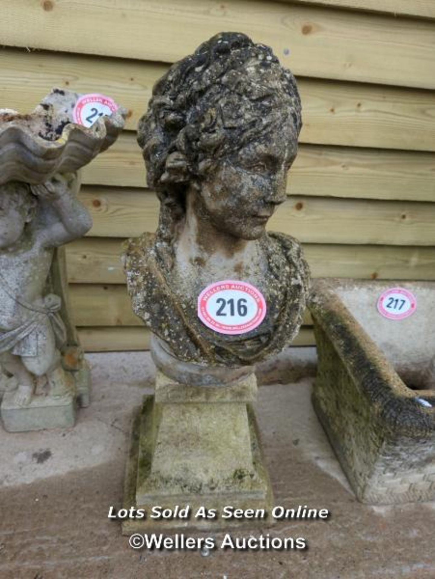 *CONCRETE BUST ON NON MATCHING PLINTH, 34 INCHES HIGH / ALL LOTS ARE LOCATED AT AUTHENTIC