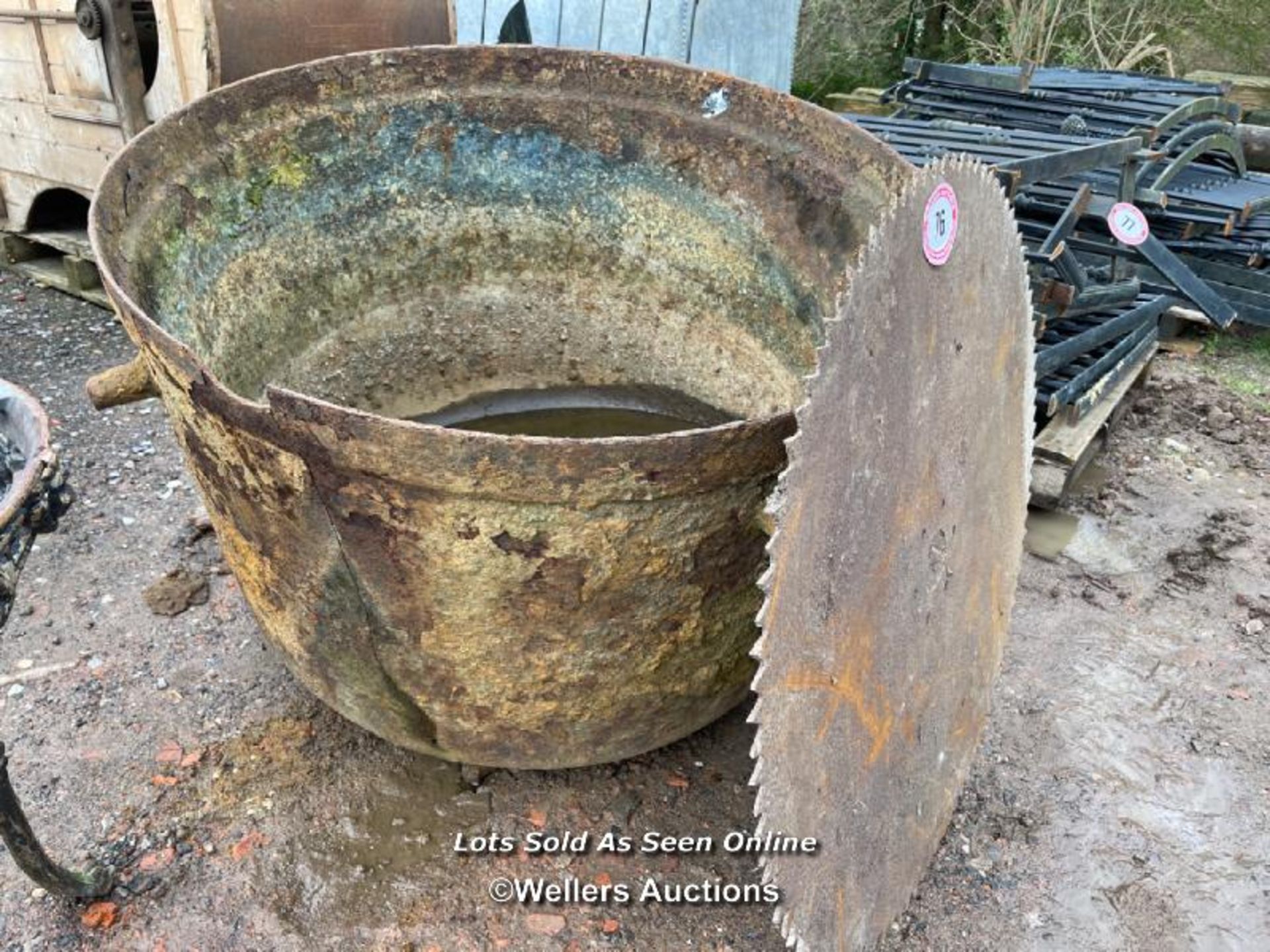 *IRON SMELTING CAULDRON, 43 INCHES DIAMETER / ALL LOTS ARE LOCATED AT AUTHENTIC RECLAMATION TN5 7EF