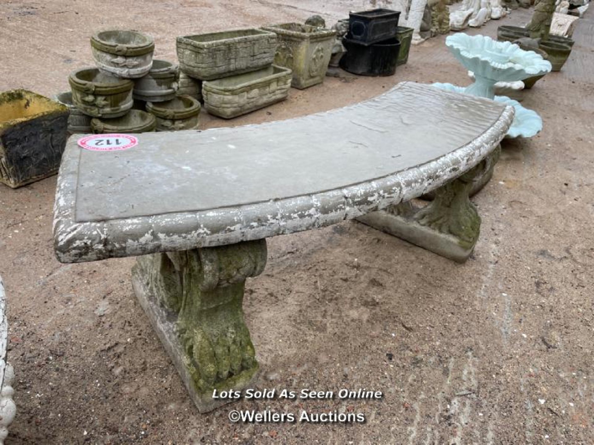 *CURVED CONCRETE GARDEN BENCH, 18 HIGH X 51 WIDE X 16 DEEP / ALL LOTS ARE LOCATED AT AUTHENTIC - Image 3 of 3
