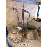 *THREE COPPER DECORATIVE ORIENTAL POTS AND JUGS, ETC. / ALL LOTS ARE LOCATED AT AUTHENTIC