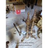 *PAIR OF BRASS AND IRON FIRE DOGS, 17 HIGH X 15 LONG / ALL LOTS ARE LOCATED AT AUTHENTIC RECLAMATION