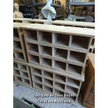 *PAIR OF PINE STORAGE SHELVES WITH TWELVE COMPARTMENTS, 26 HIGH X 38 WIDE X 15 DEEP / ALL LOTS ARE