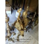 *PAIR OF BRASS GILDED ORNAMENTAL FIRE DOGS, 17 HIGH X 11 LONG / ALL LOTS ARE LOCATED AT AUTHENTIC