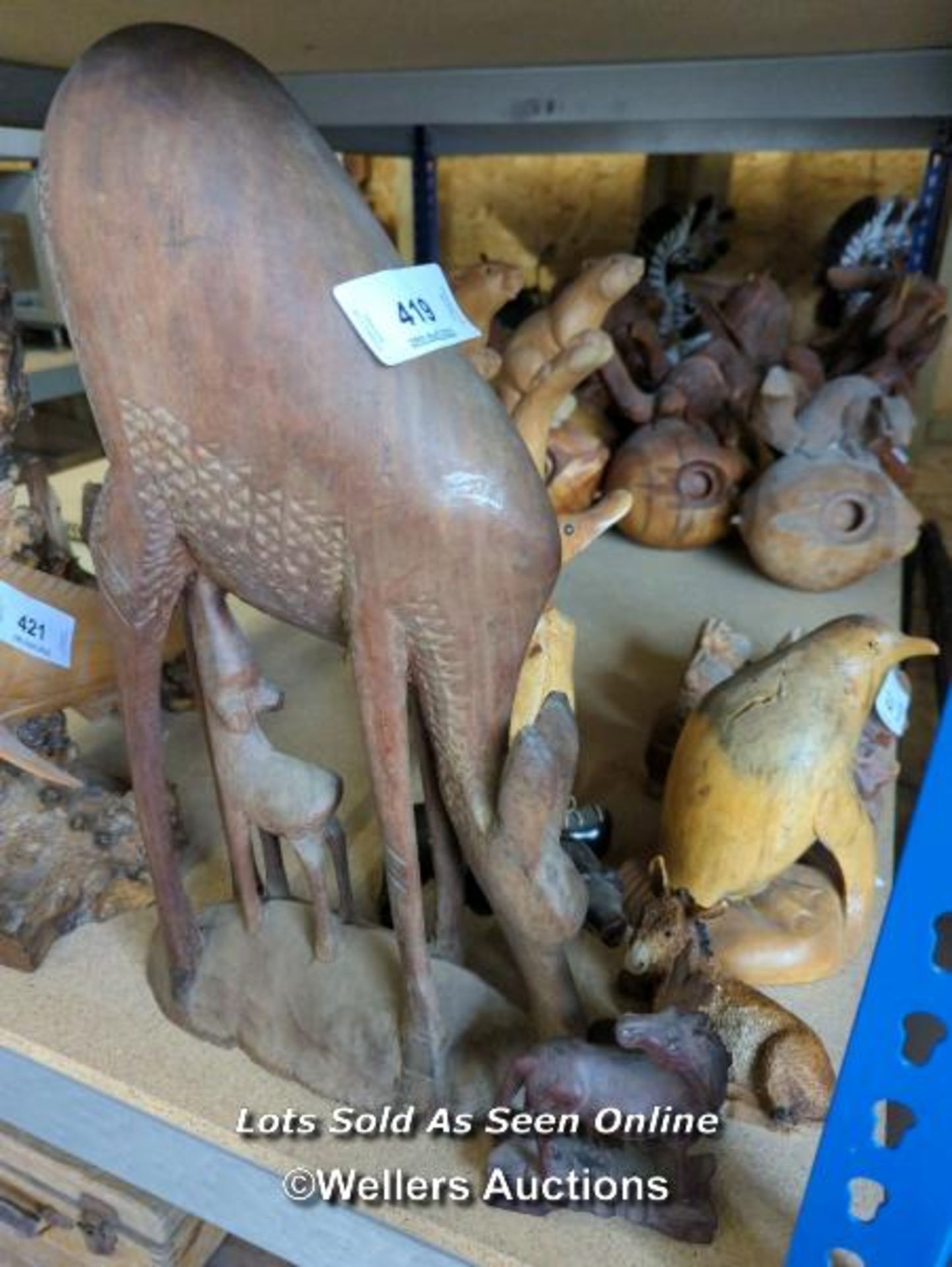 *FIVE ASSORTED CARVED WOODEN ANIMALS / ALL LOTS ARE LOCATED AT AUTHENTIC RECLAMATION TN5 7EF