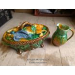 *MAJOLICA GAME PIE TUREEN AND COVER DECORATED WITH RABBIT, MALLARD, AND PIGEON TOGETHER WITH TWO