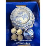 *JOB LOT OF BLUE AND WHITE CROCKERY INCLUDING SPODE AND COPELAND, COMPRISING TEA CUPS, SAUCERS AND