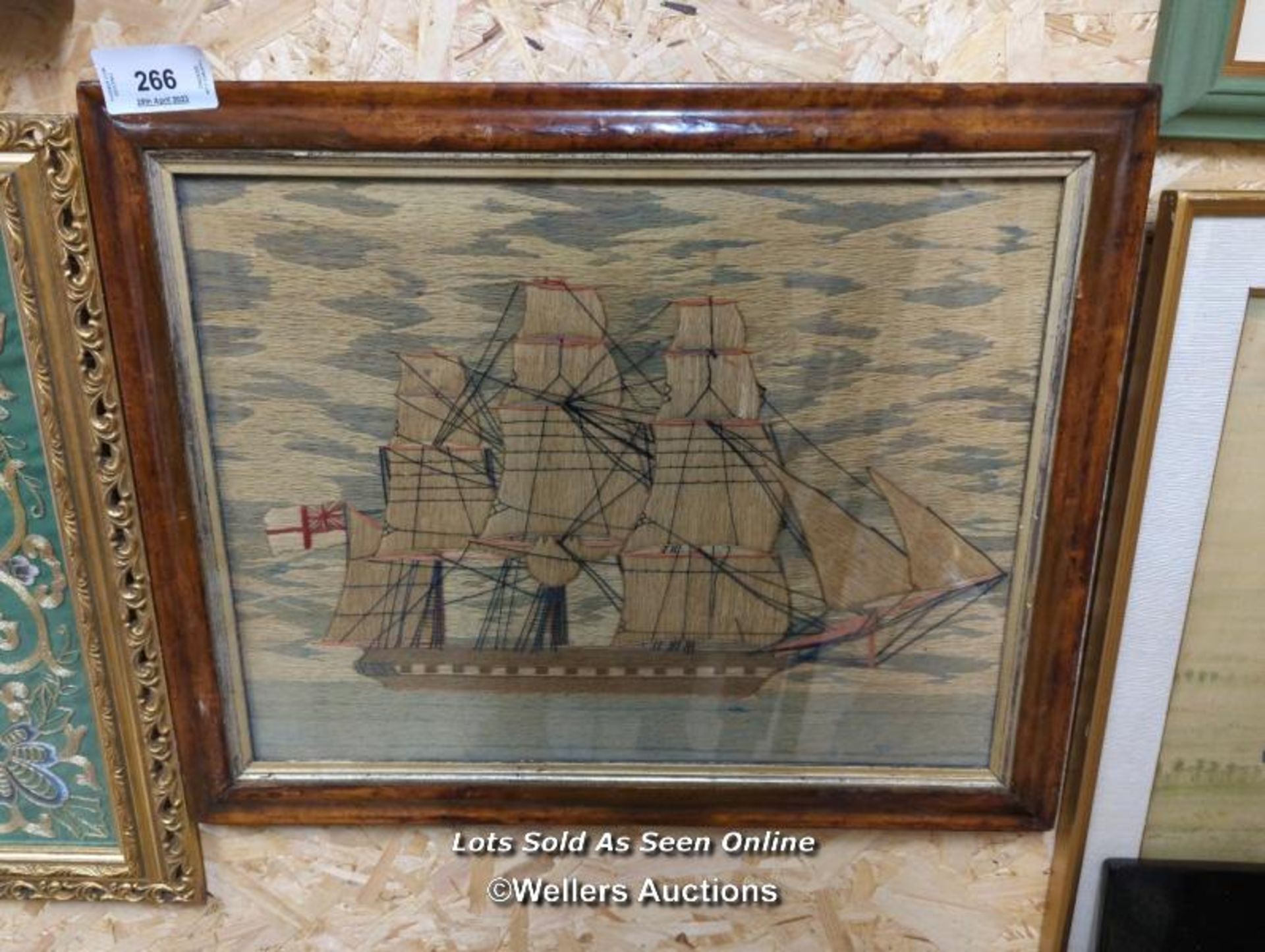 *FRAMED AND GLAZED TAPESTRY OF AN GALLEON, 24 X 20 / ALL LOTS ARE LOCATED AT AUTHENTIC RECLAMATION