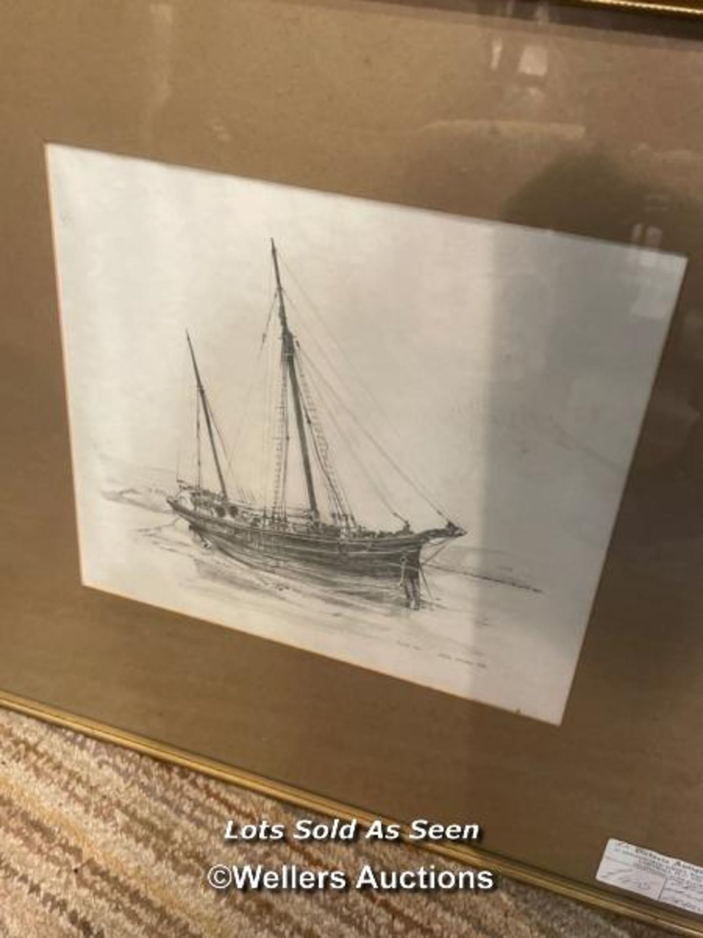 *TWO FRAMED AND GLAZED PRINTS, ONE OF A SHIP AND ONE OF A GOLF SCENE / LOCATED AT VICTORIA ANTIQUES, - Image 2 of 3