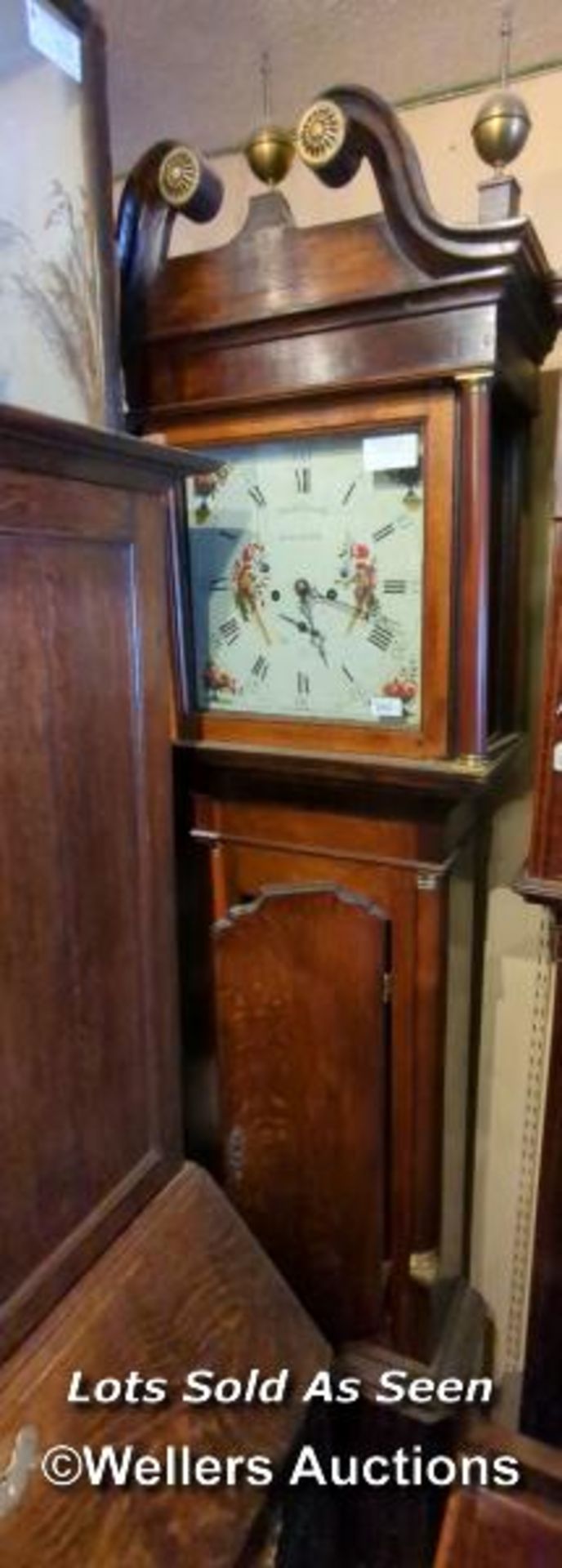 *MAHOGANY AND OAK LONGCASE 8 DAY CLOCK, PAINTED DIAL SIGNED J HOLDSWOTH, HALIFAX, 226CM / LOCATED AT