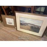 *TWO FRAMED AND GLAZED PRINTS, ONE OF A SHIP AND ONE OF A GOLF SCENE / LOCATED AT VICTORIA ANTIQUES,