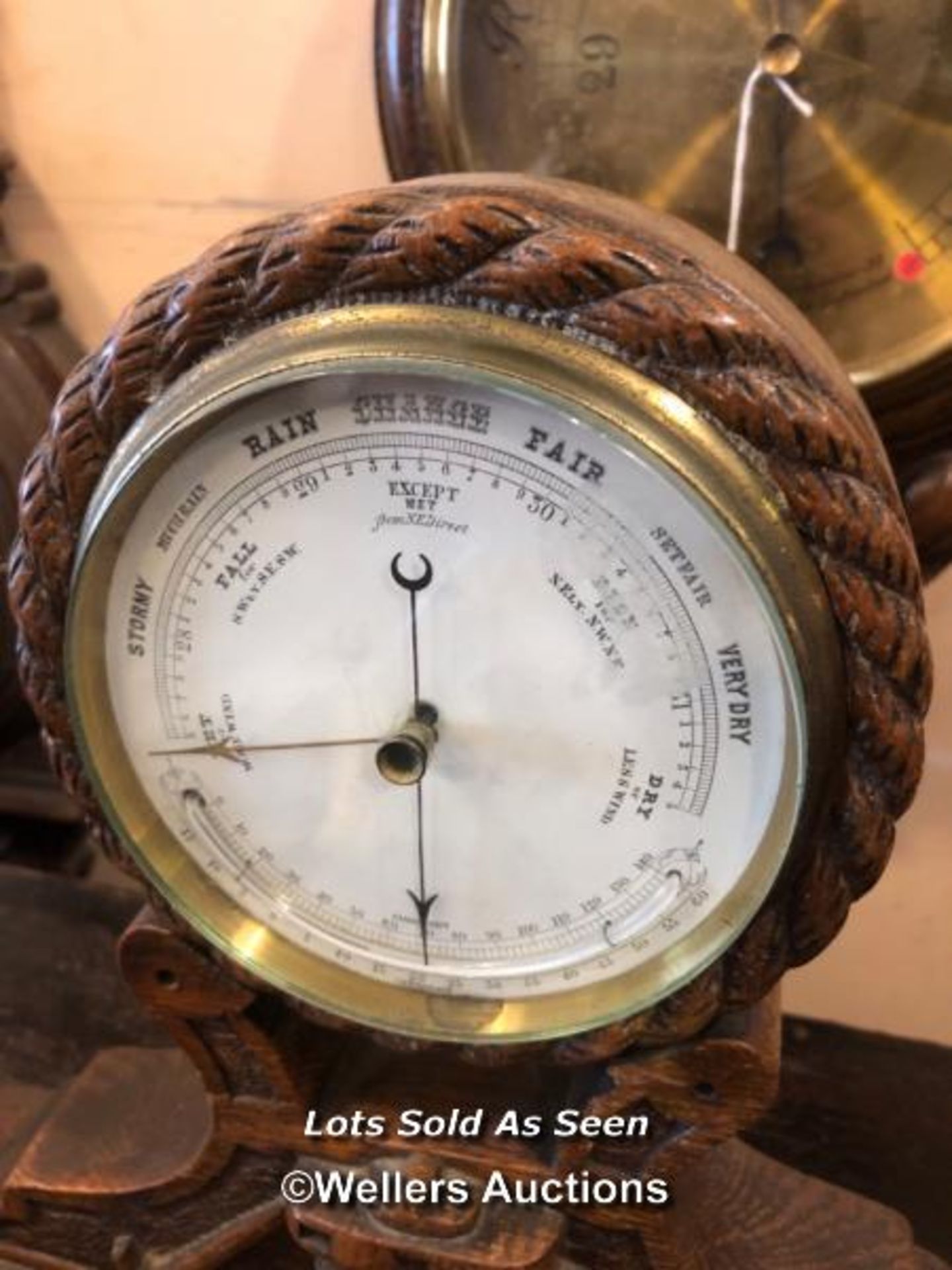 *CARVED OAK MANTEL BAROMETER WITH NAUTICAL THEME / LOCATED AT VICTORIA ANTIQUES, WADEBRIDGE, PL27 - Image 2 of 3