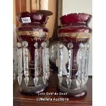 *PAIR OF VICTORIAN RUBY GLASS LUSTRES, 36CM