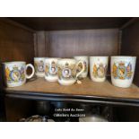 *SEVEN COMMEMORATIVE MUGS / LOCATED AT VICTORIA ANTIQUES, WADEBRIDGE, PL27 7DD